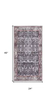 2' X 4' Blue and Ivory Floral Power Loom Distressed Washable Non Skid Area Rug