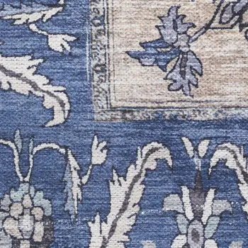 2' X 4' Blue and Ivory Medallion Power Loom Distressed Washable Non Skid Area Rug