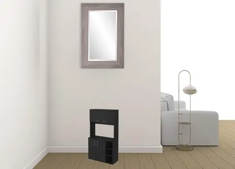 28" Black Wall mounted Accent Cabinet With Nine Shelves And Three Drawers