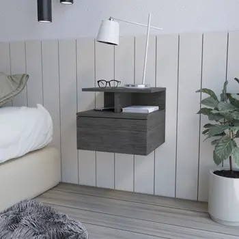 13" Dark Gray Wood One Drawer Floating Nightstand