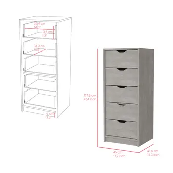 18" Gray Five Drawer Standard Chest