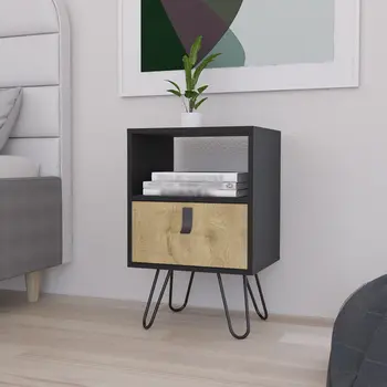 23" Black Wood One Drawer Nightstand