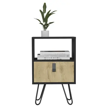 23" Black Wood One Drawer Nightstand