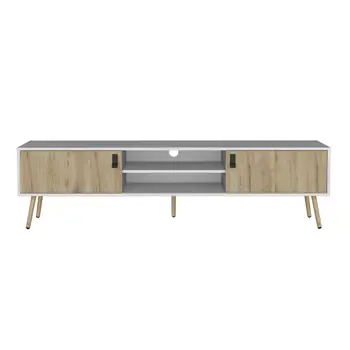 71" White And Beige Enclosed And Open Storage TV Stand