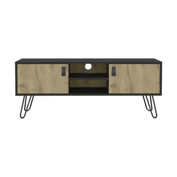 48" Beige and Black Cabinet Open And Enclosed Storage TV Stand