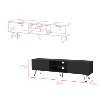 71" Black Wood Enclosed And Open Storage TV Stand