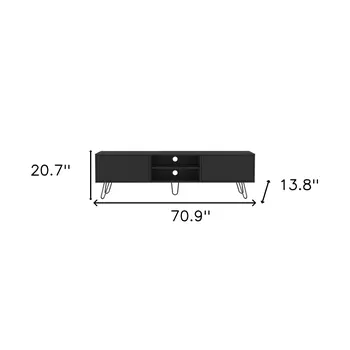 71" Black Wood Enclosed And Open Storage TV Stand