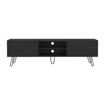 71" Black Wood Enclosed And Open Storage TV Stand