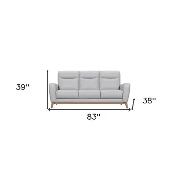 83" Gray Leather Sofa With Brown Legs