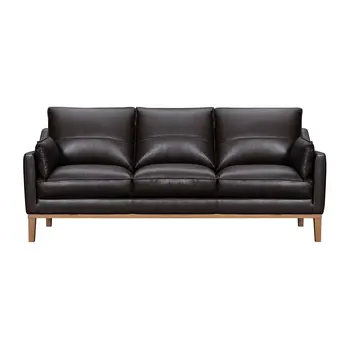 87" Dark Brown Leather Sofa And Toss Pillows With Brown Legs