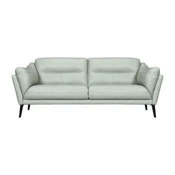 87" Mint Green Leather Sofa With Black Legs