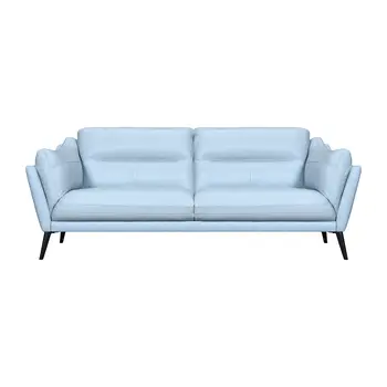 87" Sky Blue Leather Sofa With Black Legs