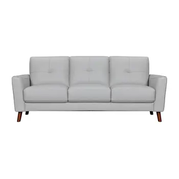 82" Light Slate Gray Leather Sofa With Brown Legs