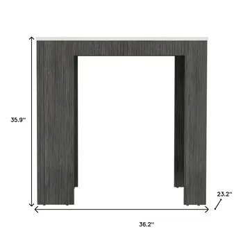 36" White and Gray Marble and Wood Kitchen Island With Storage
