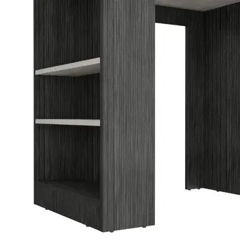 36" White and Gray Marble and Wood Kitchen Island With Storage