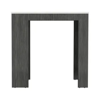 36" White and Gray Marble and Wood Kitchen Island With Storage