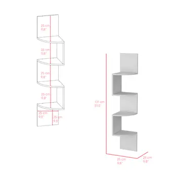 52" White Wood Wall Mounted Corner Shelf