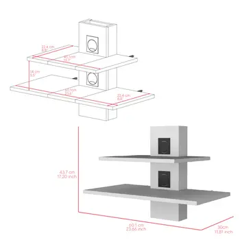 24" White Wood Wall Mounted Tiered Shelf