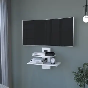 24" White Wood Wall Mounted Tiered Shelf