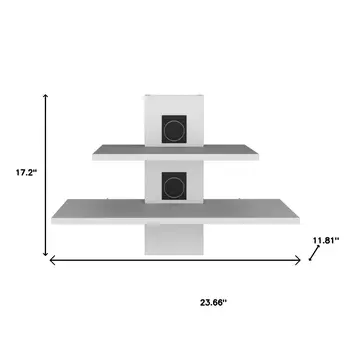 24" White Wood Wall Mounted Tiered Shelf