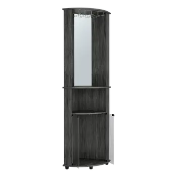75" Smoky Black Wood Corner Bar Cabinet With Two Doors