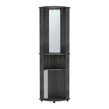 75" Smoky Black Wood Corner Bar Cabinet With Two Doors