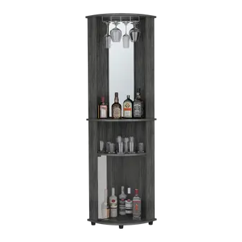 75" Smoky Black Wood Corner Bar Cabinet With Two Doors