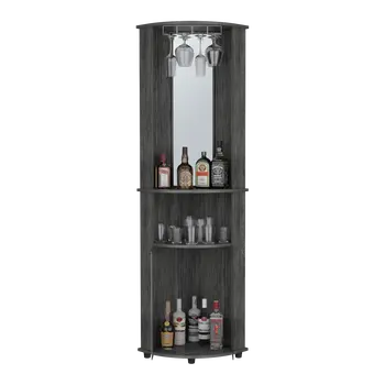 75" Smoky Black Wood Corner Bar Cabinet With Two Doors