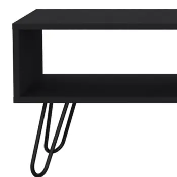 41" Black and Oak Wood and Metal Coffee Table With Drawer And Shelf