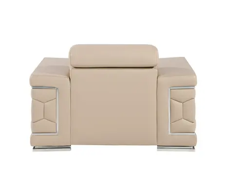 47" Beige and Silver Genuine Leather Club Chair