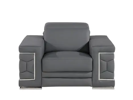 47" Granite Gray And Silver Genuine Leather Club Chair