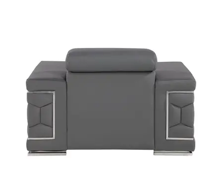 47" Granite Gray And Silver Genuine Leather Club Chair