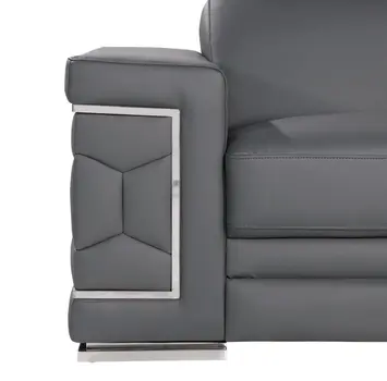 47" Granite Gray And Silver Genuine Leather Club Chair