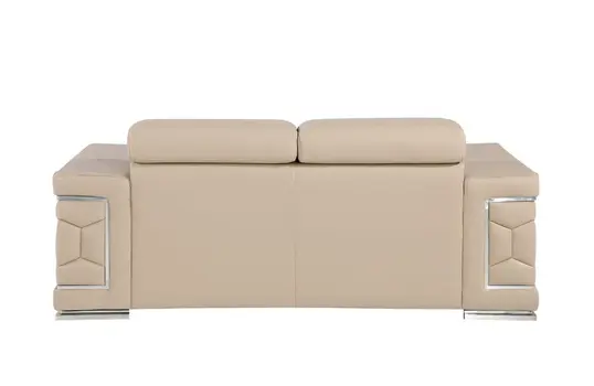 71" Beige And Silver Genuine Leather Loveseat