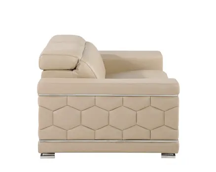 71" Beige And Silver Genuine Leather Loveseat