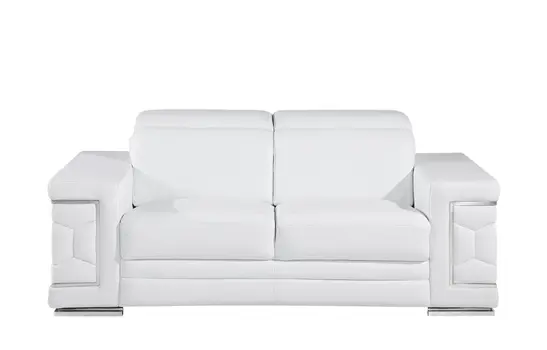 71" White And Silver Genuine Leather Love Seat