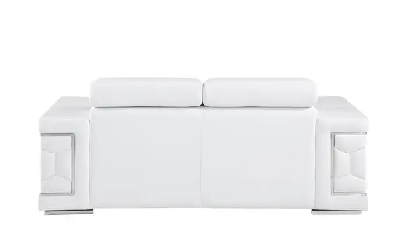 71" White And Silver Genuine Leather Love Seat