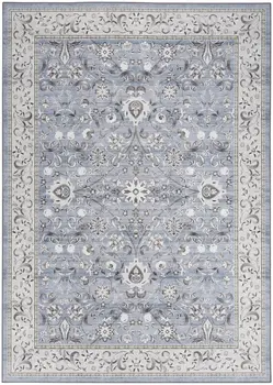 4' X 6' Beige and Blue Floral Distressed Non Skid Area Rug