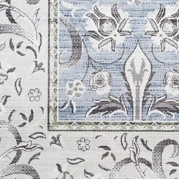 4' X 6' Beige and Blue Floral Distressed Non Skid Area Rug