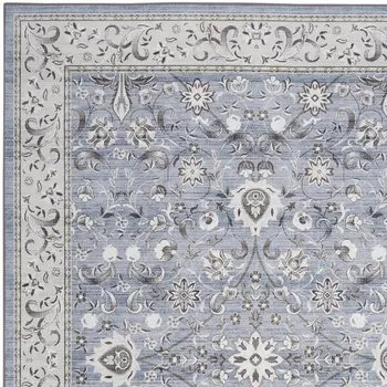 4' X 6' Beige and Blue Floral Distressed Non Skid Area Rug
