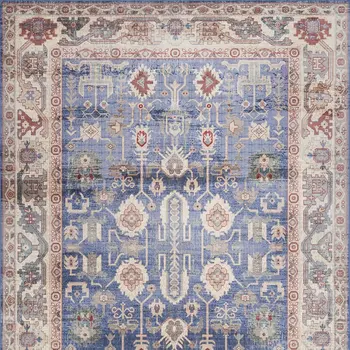 4' X 6' Beige Blue and Red Oriental Distressed Non Skid Area Rug