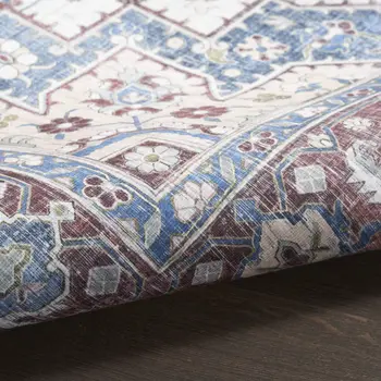 4' X 6' Ivory Red and Blue Medallion Distressed Non Skid Area Rug