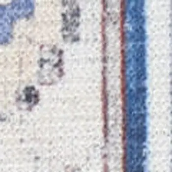 8' Blue and Beige Floral Distressed Non Skid Runner Rug