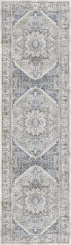 8' Blue and Beige Floral Distressed Non Skid Runner Rug