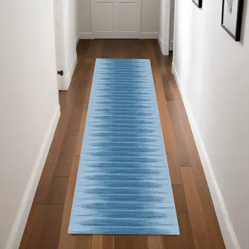 8' Blue Ombre Distressed Non Skid Runner Rug