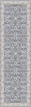 8' Beige and Blue Floral Distressed Non Skid Runner Rug