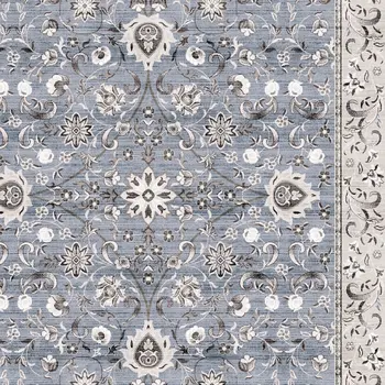 8' Beige and Blue Floral Distressed Non Skid Runner Rug