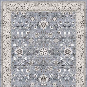 8' Beige and Blue Floral Distressed Non Skid Runner Rug