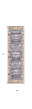 8' Beige Blue and Red Oriental Distressed Non Skid Runner Rug