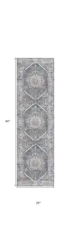 8' Blue and Ivory Floral Medallion Distressed Non Skid Runner Rug